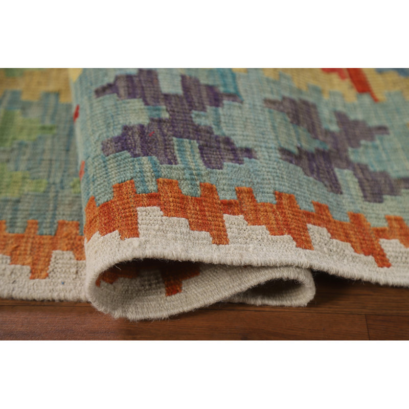 Tapis géométrique en laine Kilim 7 x 9