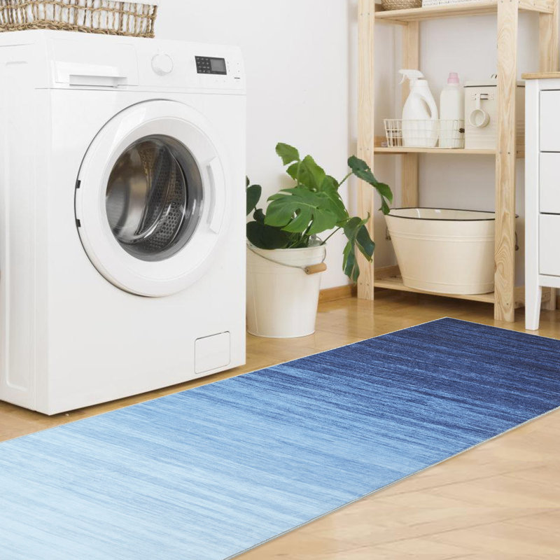 Runner Rugs 2x6 Modern Ombre Hallway Rugs with Non-Slip Backing, Non-Shedding Gradient Color Area Rugs, Machine Washable Contemporary Accent Carpet for Kitchen, Laundry, Hallway, Blue