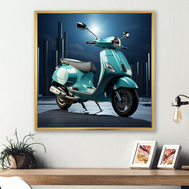 Scooter rétro sur toile, Cadre flottant doré, H 24 po x l 24 po x P 1 po