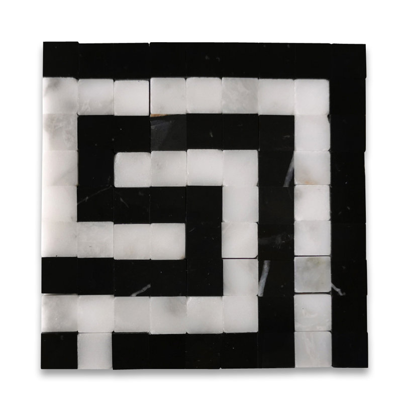 6" x 18" Marble Mosaic Wall & Floor Tile, White/Brown