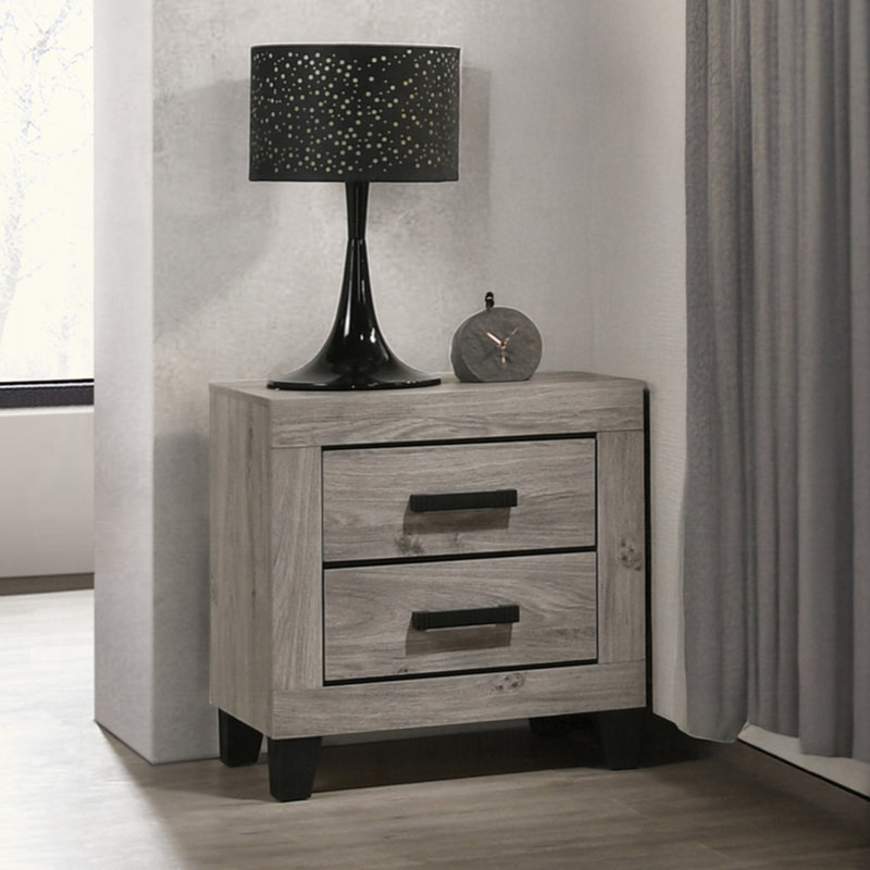Table de chevet de style campagnard gris clair avec tiroirs de rangement