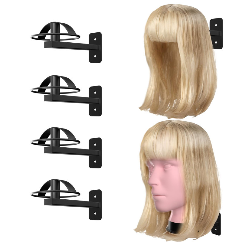Support de perruque 2 pièces pour perruques multiples, support de tête de perruque 4 pièces, support de tête de mannequin mural en métal (noir)