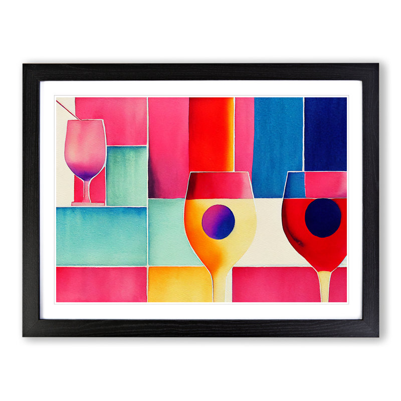 Watercolour Cocktail Painting Vol.2 Abstract - Single Picture Frame Print, Black Framed, 46cm H x 64cm W x 2cm D