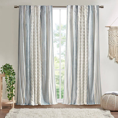 Panneau de rideau en coton avec rayure et doublure en chenille 50 po x 95 po