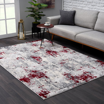 Rug Branch Elara 4' x 6' (3'9" x 5'6") Red/Grey Abstract Indoor Area Rug, Contemporary, Medium Pile, Stain-Resistant Carpet - Living Room, Bedroom, Dining Room, and Kitchen