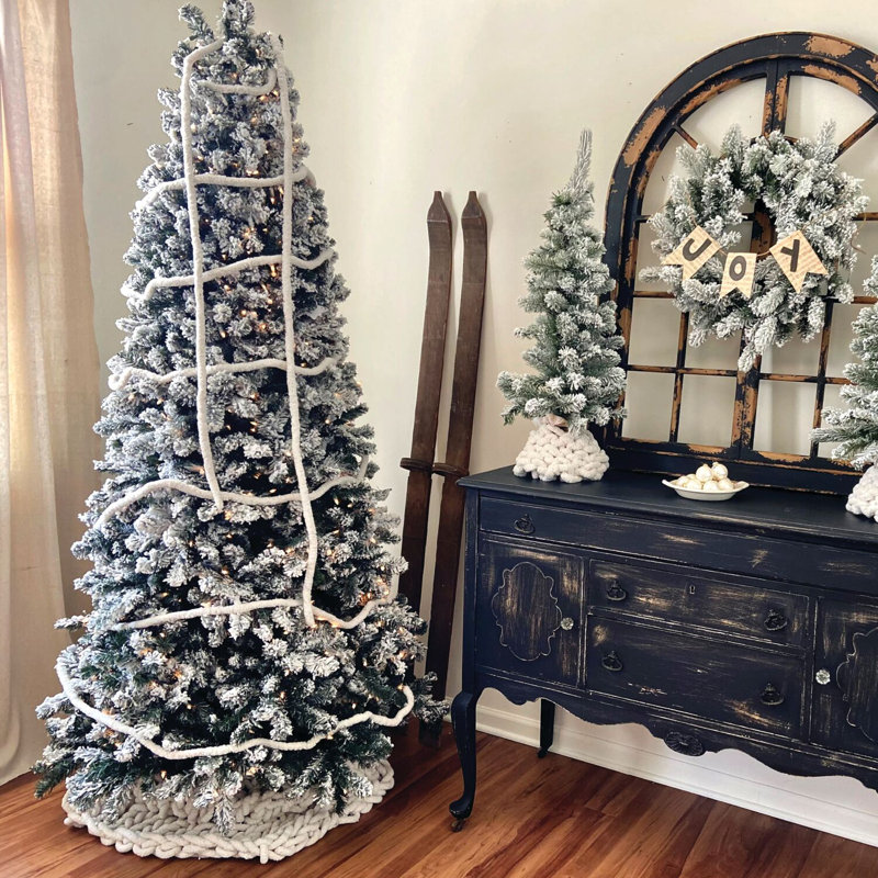7.5-Ft White Flocked Alaskan Pine Christmas Tree with LED Lights