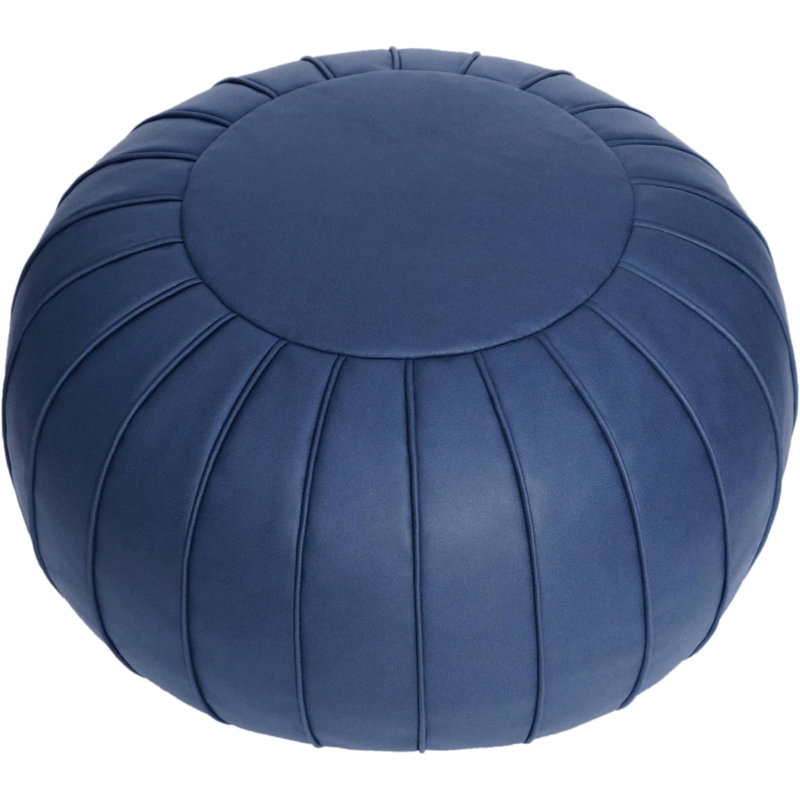 Cohill Upholstered Pouf, Blue Leather Match/Leather