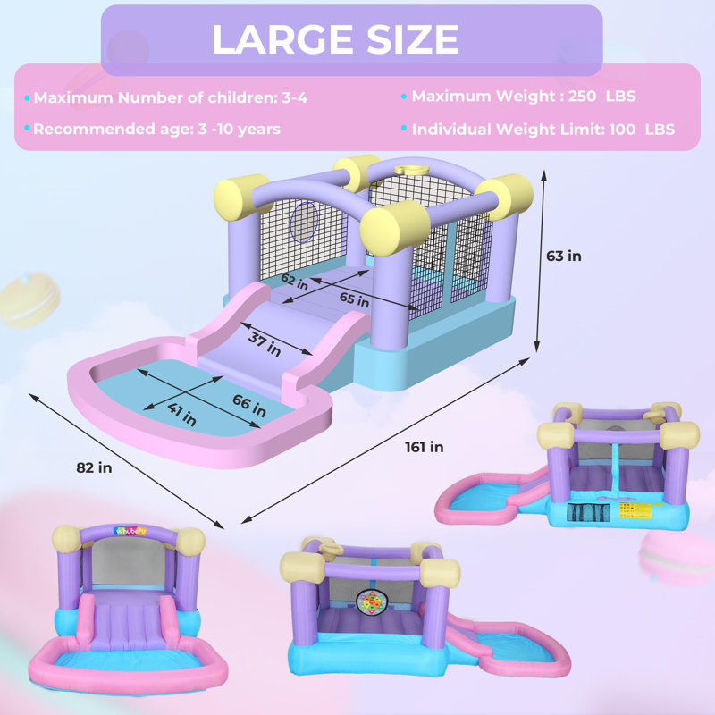 13.4' x 6.82' Bounce House with Slide and Air Blower, Blue/Pink/Purple/Cream