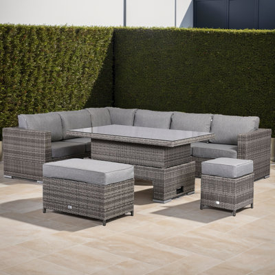 Rattan Park Cambridge Modular Corner With Rising Table In Stone Browne Grey Weave