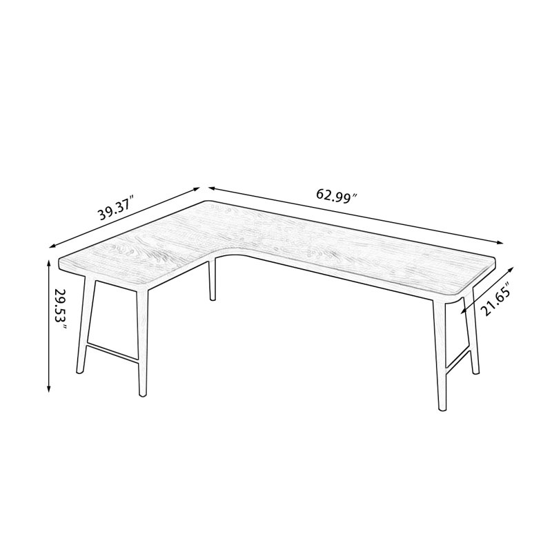 Black Rectangular Solid Wood desks, Left Hand Return, 29.53" H x 62.99" W x 39.37" D