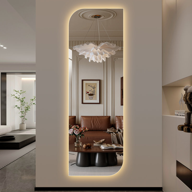 Miroir à DEL 65 po x 21 po avec éclairage à intensité variable 3 couleurs, cuivre argenté de 5 mm, verre brisé, pour salon professionnel, miroir d'entrée