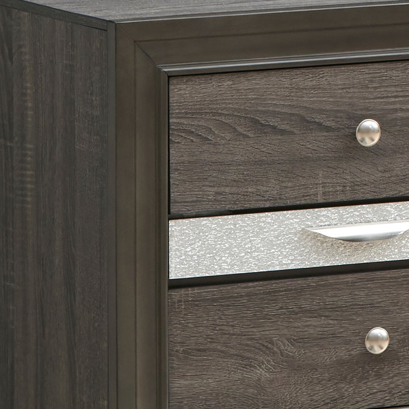 Table de chevet grise G02305-n - Élégante et fonctionnelle pour la chambre à coucher avec finition en grain de bois stratifié et tiroirs spacieux