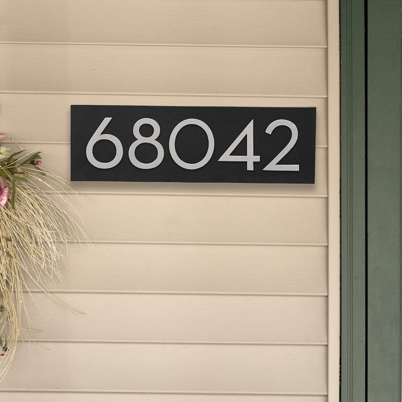 Floating Modern 4" Number Horizontal Address Plaque (5 Digits), Brushed Aluminum, Black