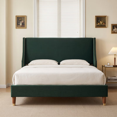 Melaya Wingback Upholstered Platform Bed Frame