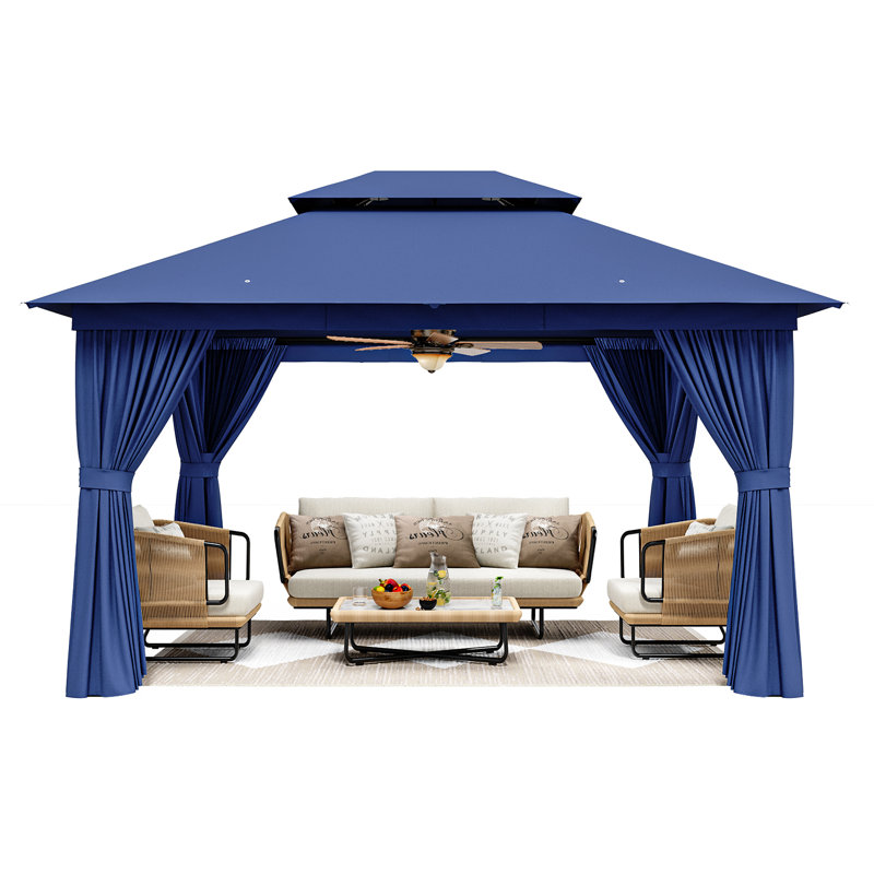 12 Ft. W x 10 Ft. D Outdoor Gazebo With Double Roof, Spacious Canopy With Netting & Curtains, For Patio, Lawn & Backyard
