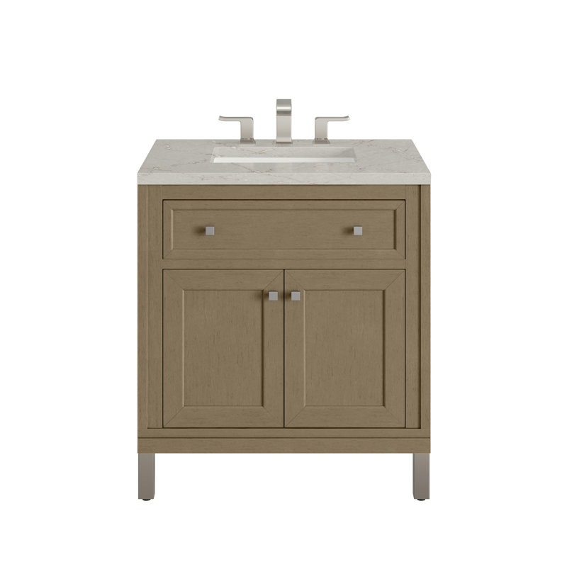 Meuble-lavabo simple l 30 po Chicago, Walnut Whisper, Argent victorien, 8 po