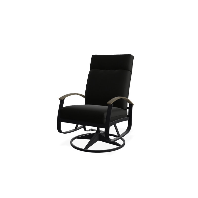 Chaise berçante pivotante réglable avec coussins Askar, Noir 5A, Bois de plage P40, Noir texturé