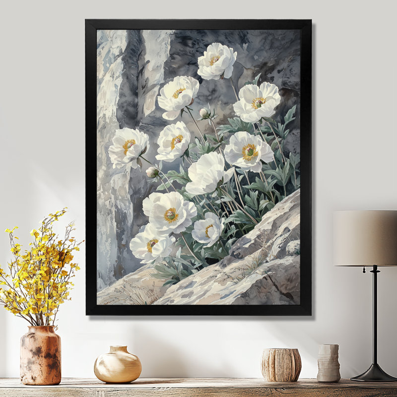 Britannia - Floral Canvas Wall Art, H 20 po x l 12 po, Reproduction encadrée d'une seule photo, Noir, noir, noir, noir