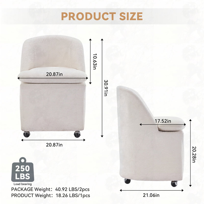 Ensemble de 2 fauteuils de salle à manger décoratifs en chenille, Beige