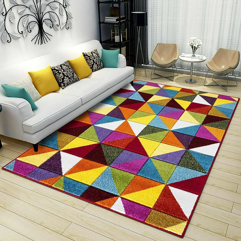 Triangle Pattern Modern Rug & Runner – Machine Woven Polypropylene, Fade Resistant Floor Mat, Runner 60 x 220cm