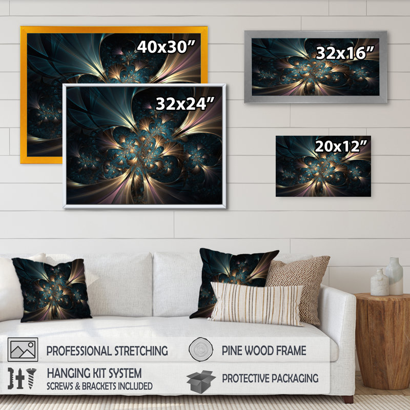 «Gold and Blue Fractal Reverberations I», reproduction d'art sur toile, H 24 po x l 32 po x P 1 po, Toile tendue