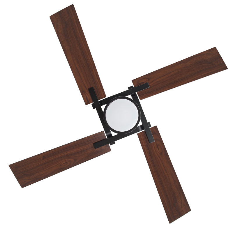 Kyliegh 4-Blade DC Motor Ceiling Fan with LED Light and Remote, Dark Brown Wood, Black, 56" Wide