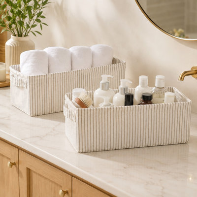 Fabric Narrow Storage Bins with Handles Set of 2