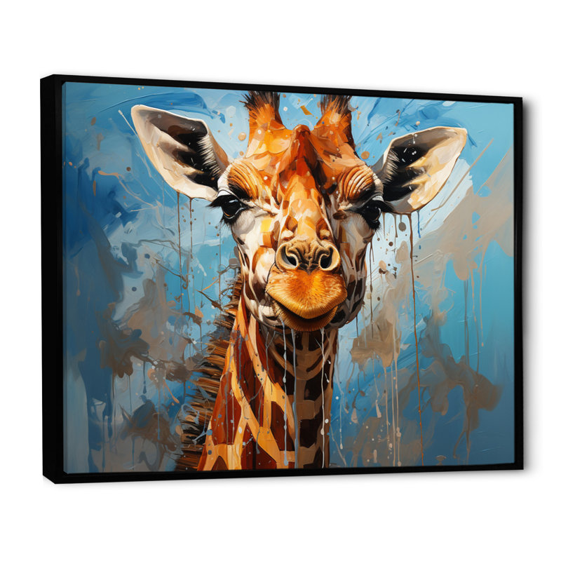 Collage animal girafe cobalt - imprimé, Cadre flottant noir, H 34 po x l 44 po x P 1,5 po