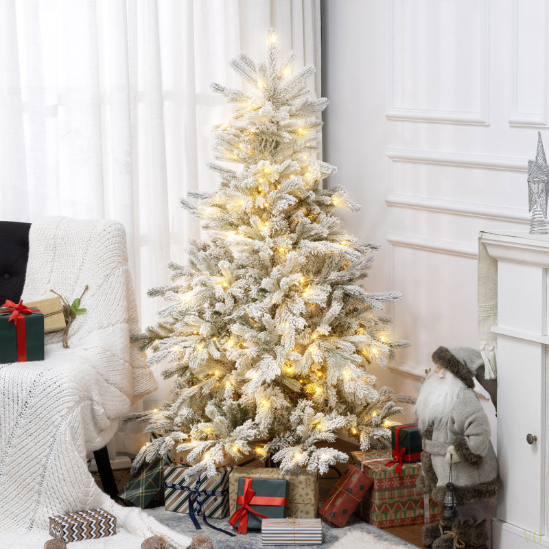 Arbre de Noël artificiel enneigé 5 pi avec lumière DEL chaude et 931 pointes, base en métal, arbre de Noël réaliste articulé