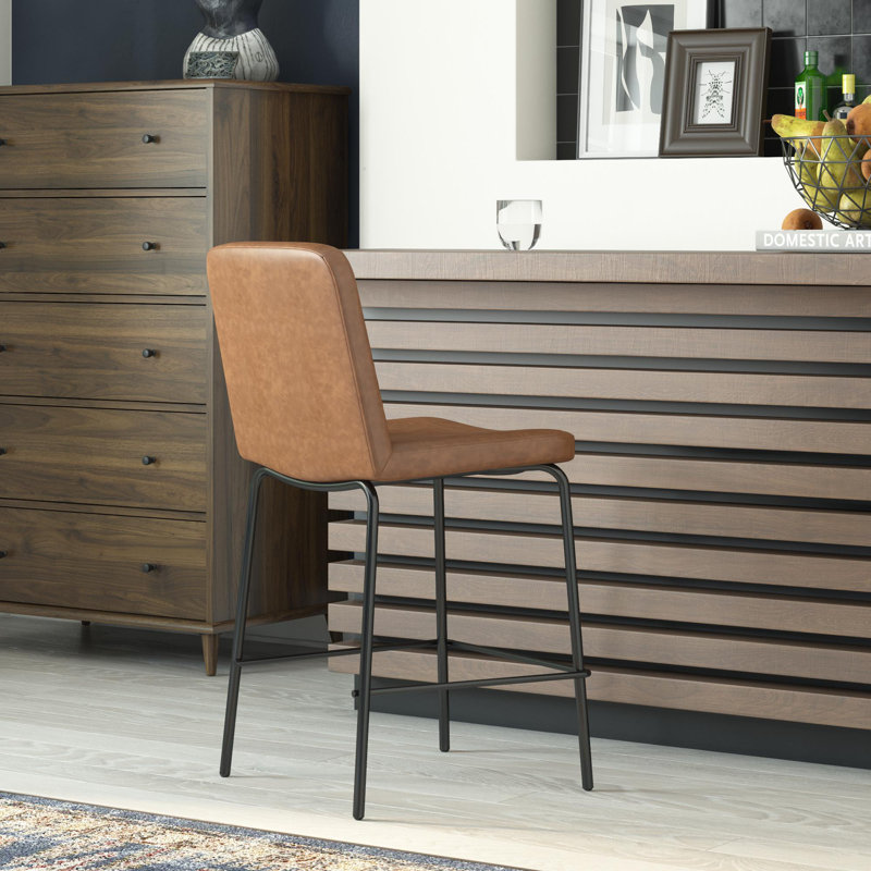 Anaysia Upholstered Counter Stool with Metal Frame, Camel