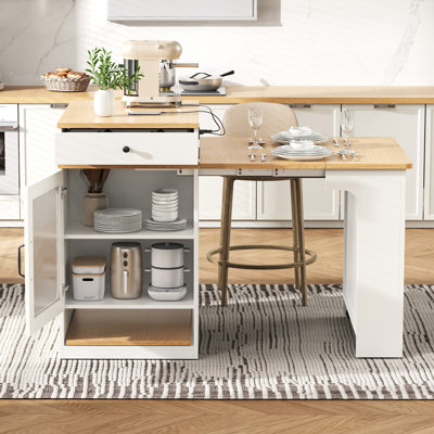 Îlot de cuisine 59,5 po avec table de salle à manger extensible