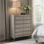 Commode haute Willa, 5 tiroirs, faux cristal, velours beige touffeté