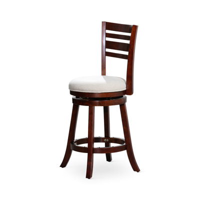 Tabouret de comptoir de 24 po avec dossier à lattes et pivotant, cerisier, tissu beige, siège pivotant à hauteur attrayante, qui s'harmonise à tous les thèmes