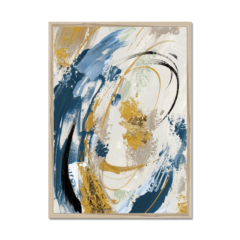 Blue Yellow Abstract - Painting, 80cm H x 55cm W x 2.3cm D, Natural Wood Framed Paper Print