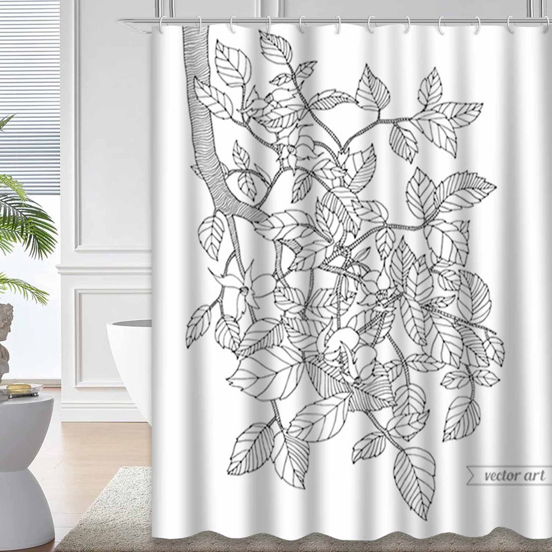 Rideau de douche à motif de feuilles avec 12 crochets Forest Tree Berries, L 72 po x l 72 po