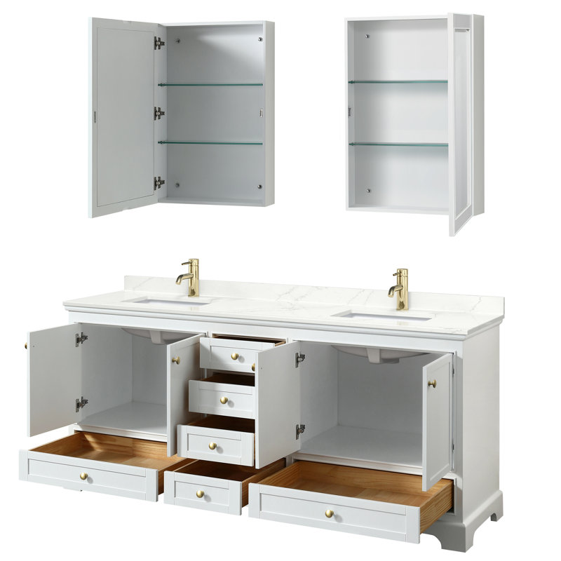 Deborah Double Bathroom Vanity with Quartz Top, Giotto Quartz, White, Matte Black