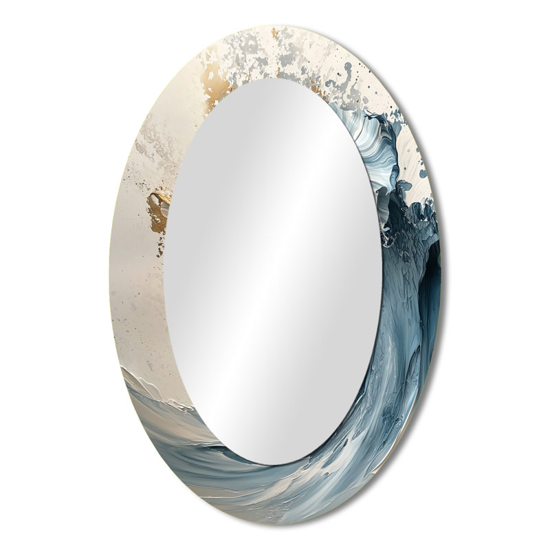White And Blue Marble Wave Blend I - White Oval Wall Mirror Decor, 36" x 24"