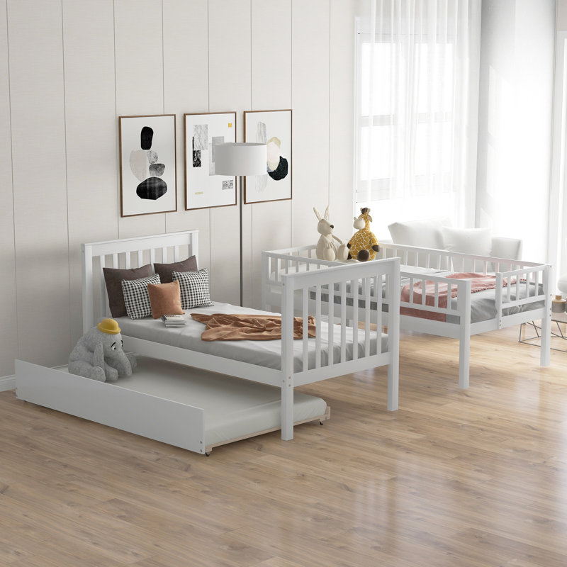 Lit superposé simple blanc avec lit gigogne de rangement - pin, matelas de 6 po recommandé et dimensions du produit de 81,4 po de largeur