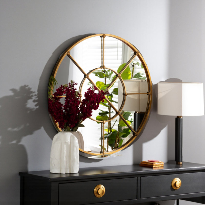 Davaun Metal Round Wall Mirror, Gold