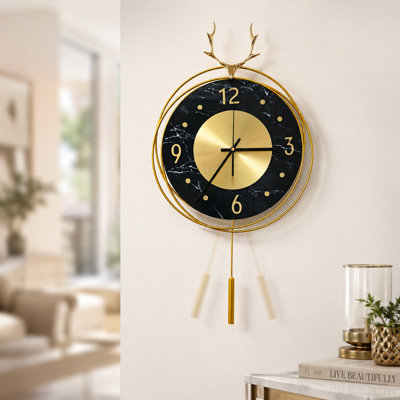 Vertical Gold And Black Silent Pendulum Wall Clock, 22" Modern Decorative Clock For Home, Office, Living Room, Bedroom