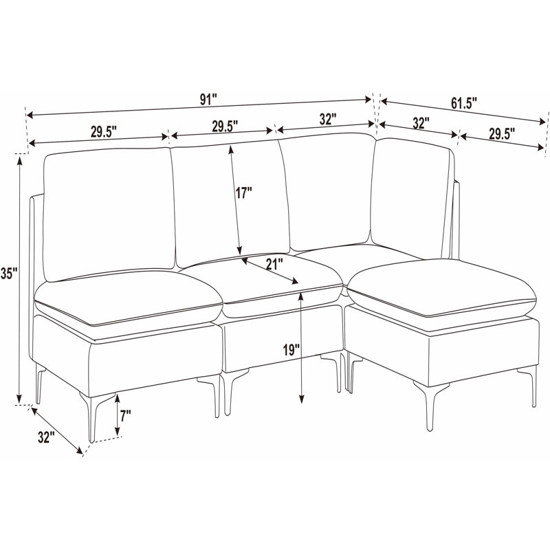 Linen Modular Sectional Sofa with Easy Assembly
