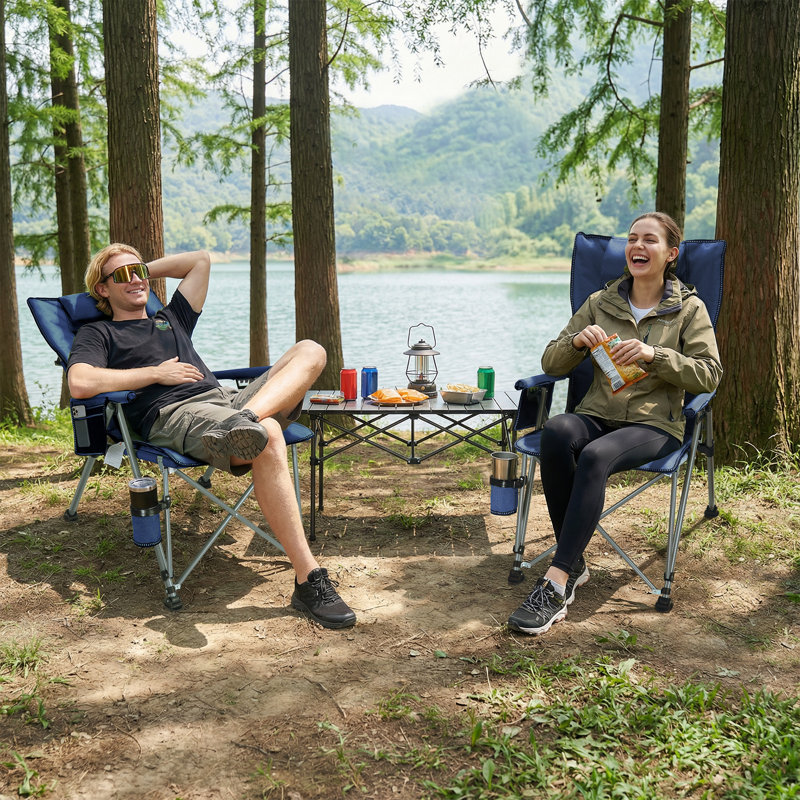 Folding Camping Chair With Cup Holder And Storage Bag, Heavy Duty Support 500 LBS, Oversized Collapsible Portable Adjustable Back Support Camping Chair For Outdoor Lawn Patio Balcony