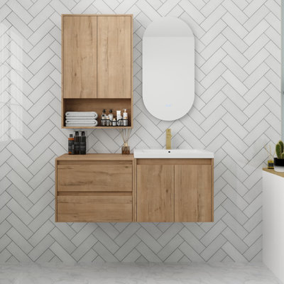 Meuble-lavabo de salle de bain avec lavabo de 48 pouces, rangement de salle de bain flottant de 48 pouces avec tiroirs et portes à fermeture en douceur