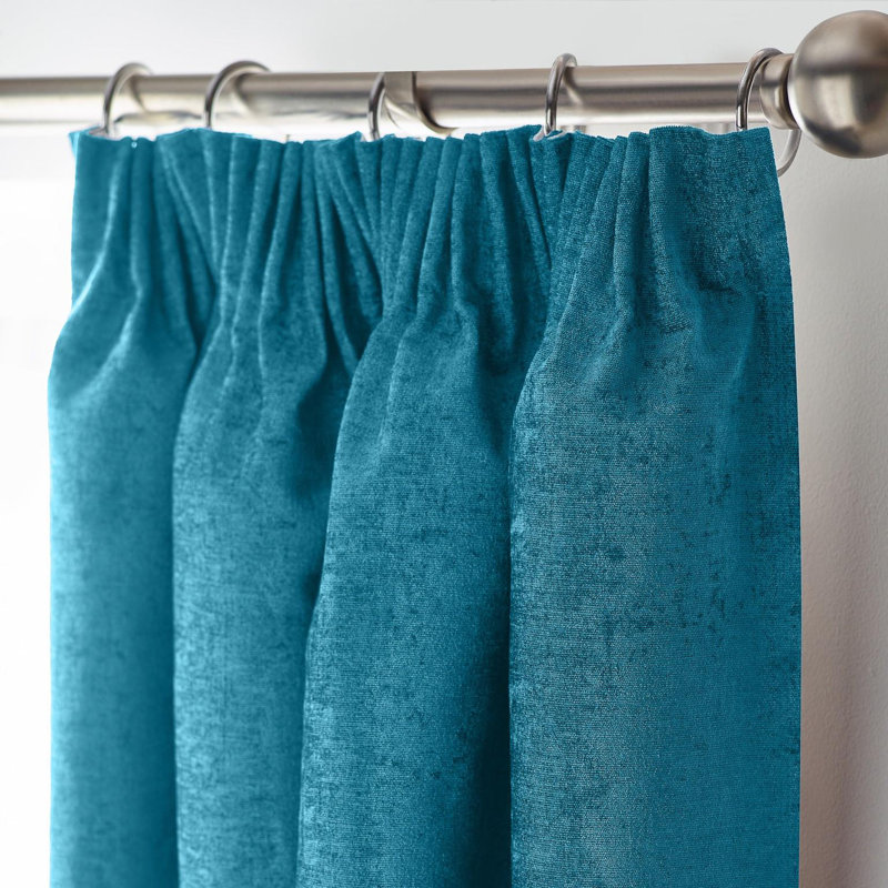 Eilfried Chenille Pencil Pleat Taped Top Curtains, 229cm Width x 229cm Drop, Teal