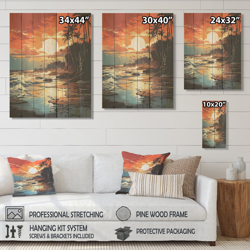 Sunset Strip at Coastal Paradise II - Minimalisme côtier sur bois, H 44 po x l 34 po