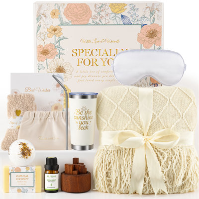 Birthday Gifts for Women – Self Care Gifts, Get Well Soon Gifts for Women, Unique Relaxing Spa Gifts Basket with Flannel Blanket, Tumbler, Diffuser, S