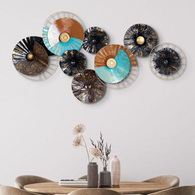 Blue, Brown & Black Circular Metal Art For Cozy Spaces