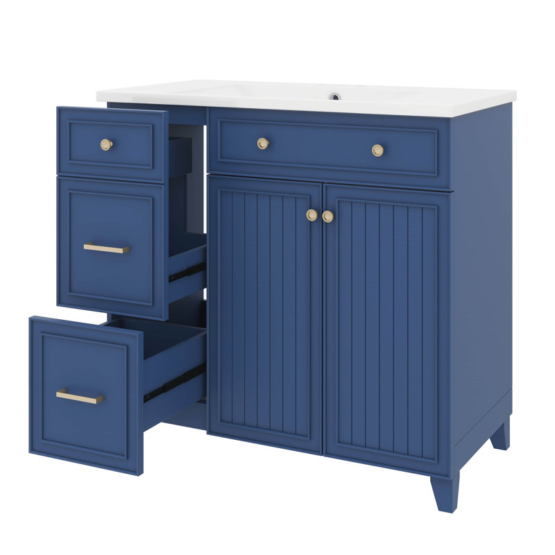 Meuble-lavabo 36 po avec lavabo en céramique, Bleu
