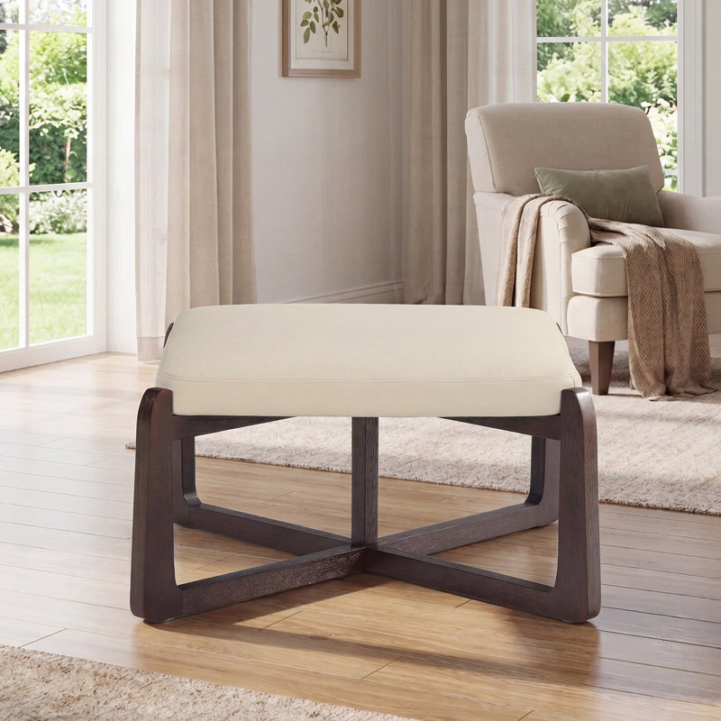 24" Wide Faux Leather Upholstered Square Ottoman, White