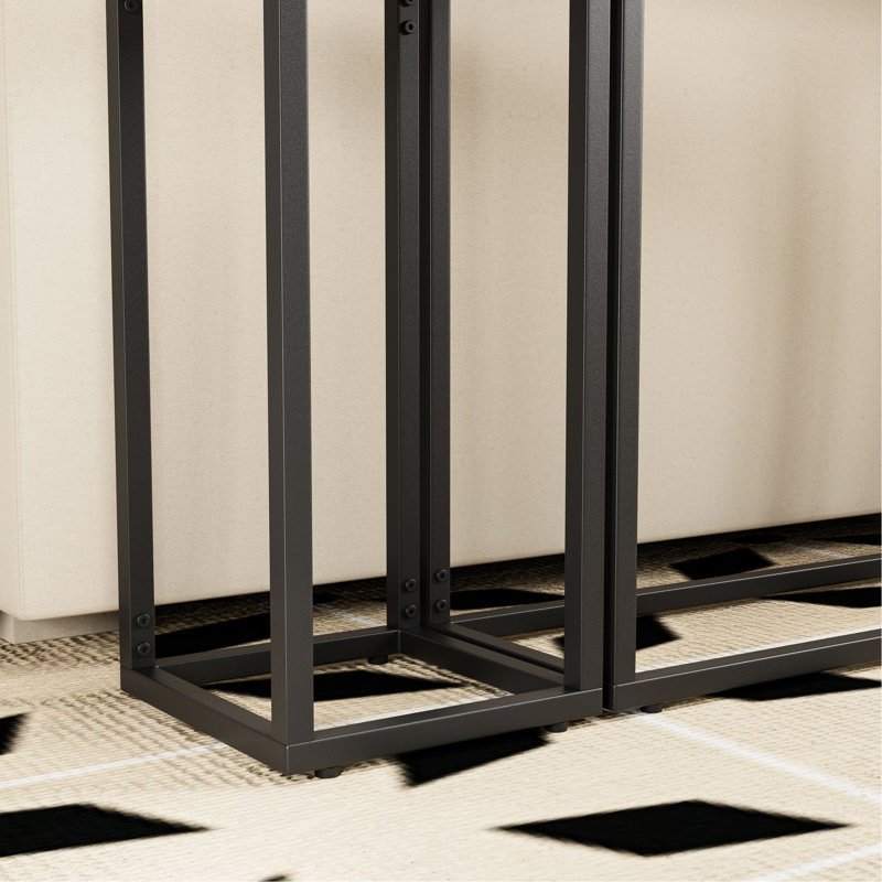 Table d'entrée haut de gamme avec bords recouverts, style champêtre brun et noir, gain de place pour les espaces étroits, structure en métal, installation facile, supporte jusqu'à 25 kg.